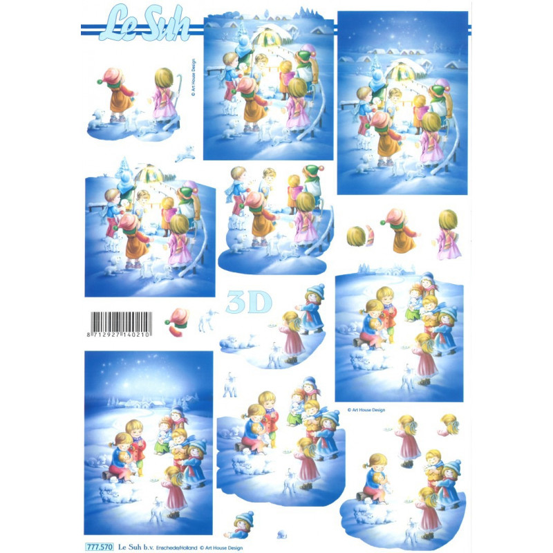 Carte 3D à découper - enfants dans la neige Carte 3D à découper - enfants dans la neige