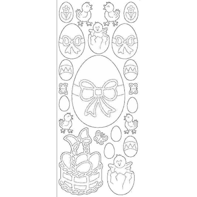 STICKERS - 9301- OEUFS DE PAQUES- GLITTER ARGENT