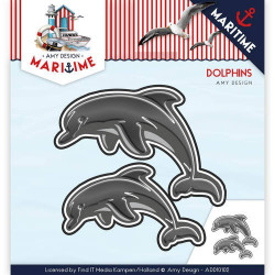 Die - Amy Design - Maritime Dauphins 7,4 x 5,2 et 6,0 x 3,5 cm.