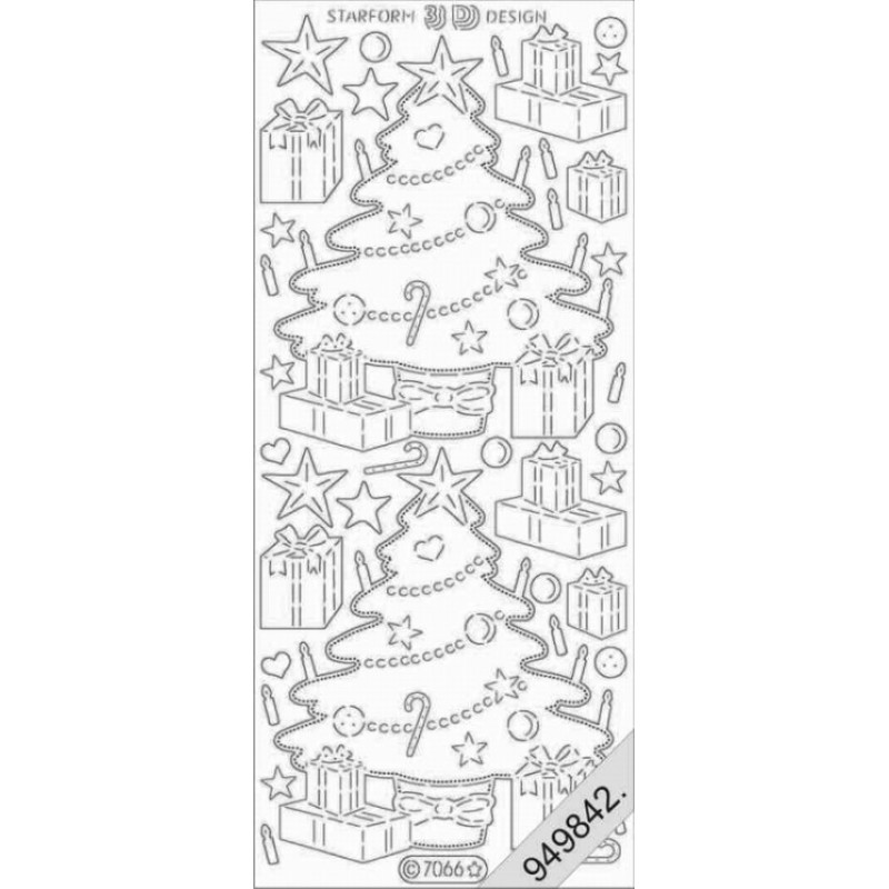 Stickers - 7066 - Sapin de Noël - Transparent glitter argent