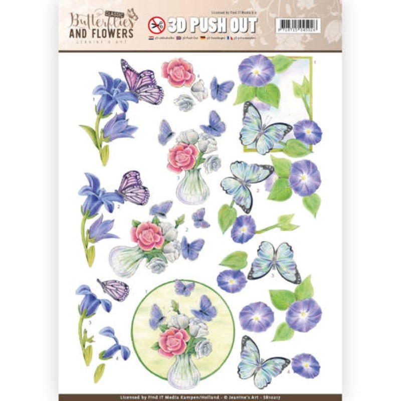 Carterie 3D Prédécoupée - Jeanine's Art - Classic Butterflies and Flowers - Papillons sur fleurs bleues