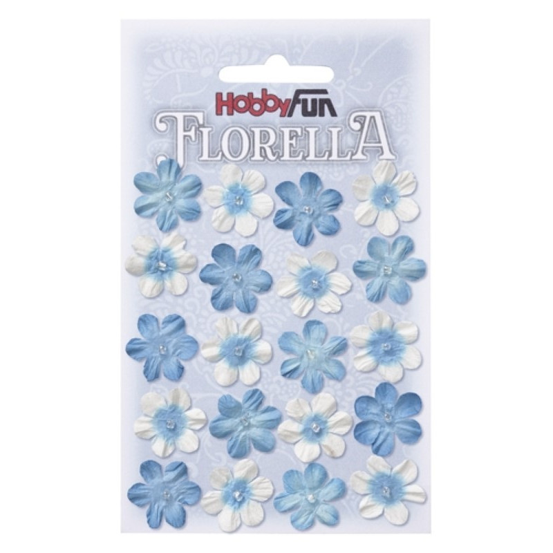 Fleurs en papier 2 cm blanc et bleu paquet de 20