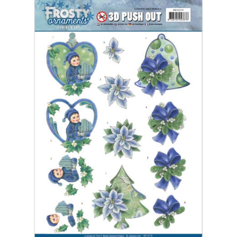 Carte 3D prédéc. - Jeanine's Art - Frosty Ornaments - Lutins et fleurs bleues