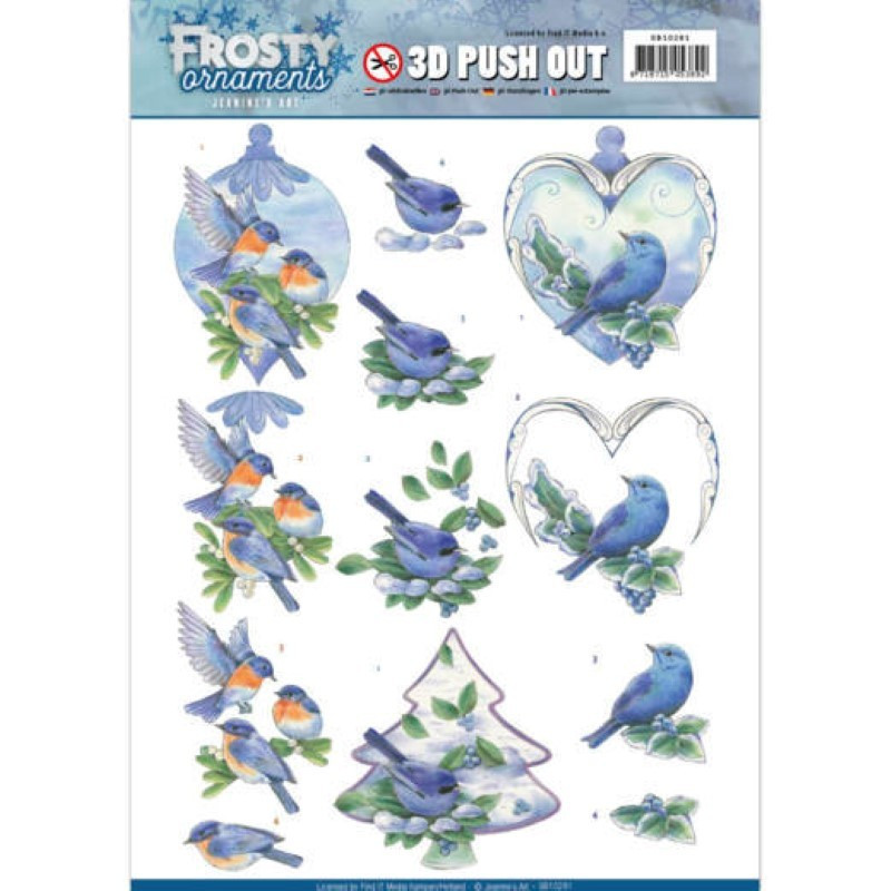 Carte 3D prédéc. - Jeanine's Art - Frosty Ornaments - oiseaux bleus
