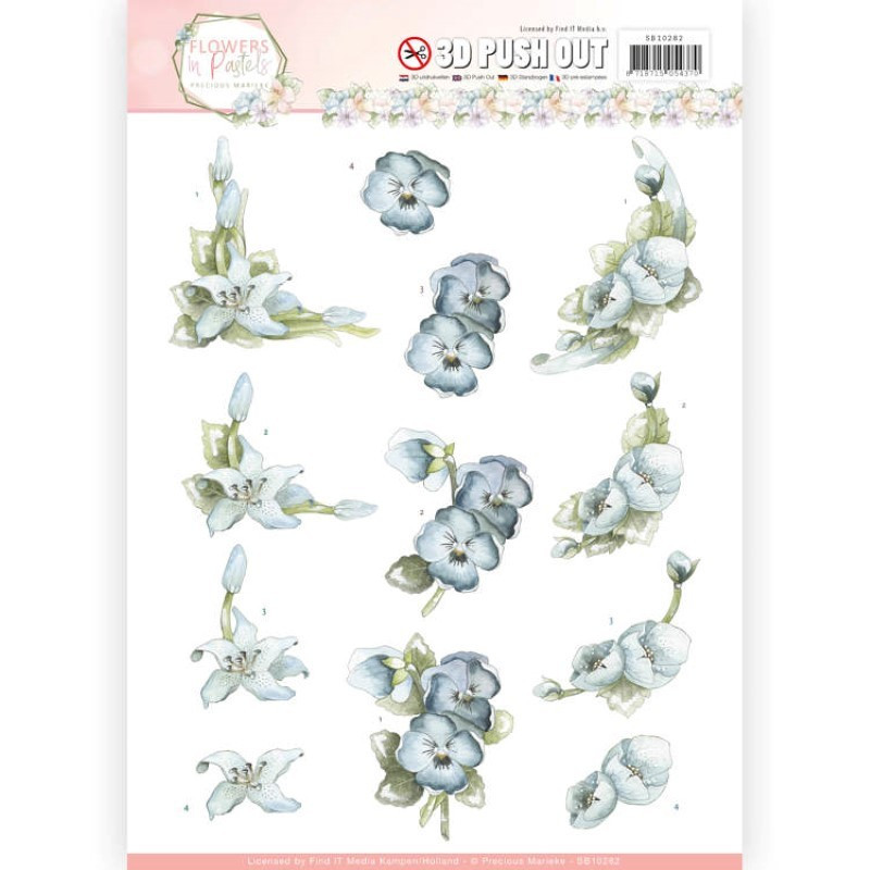 Carte 3D prédéc. - Precious Marieke - Flowers in pastels - Fleurs bleues