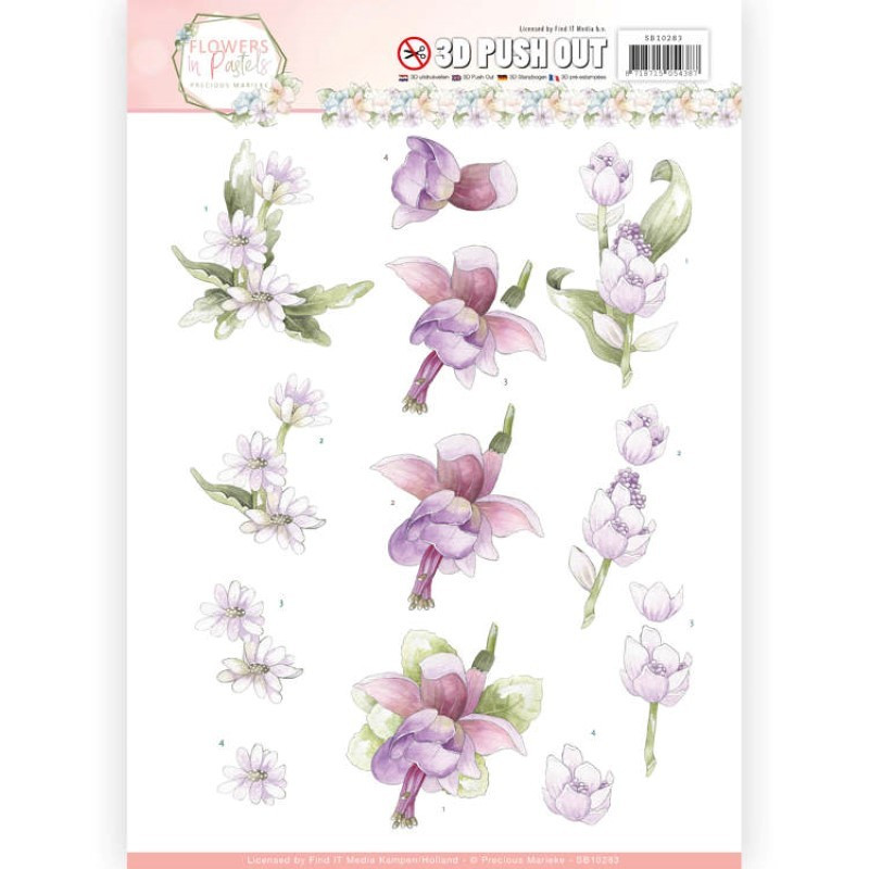 Carte 3D prédéc. - Precious Marieke - Flowers in pastels - Fleurs lilas