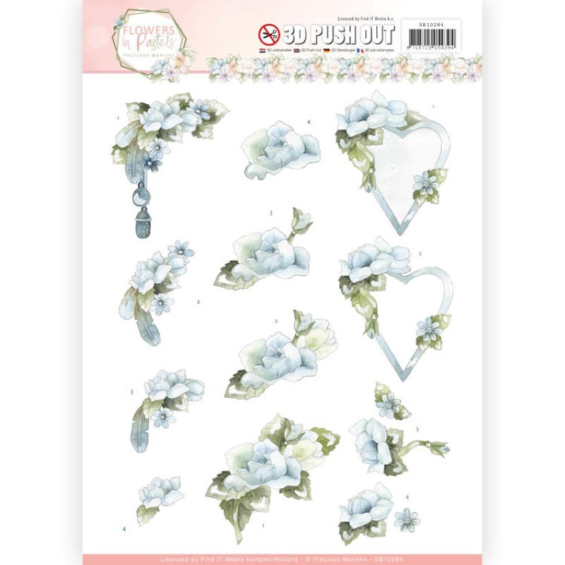 Carte 3D prédéc. - Precious Marieke - Flowers in pastels - Coeurs bleus Carte 3D prédéc. - Precious Marieke - Flowers in pastels - Coeurs bleus
