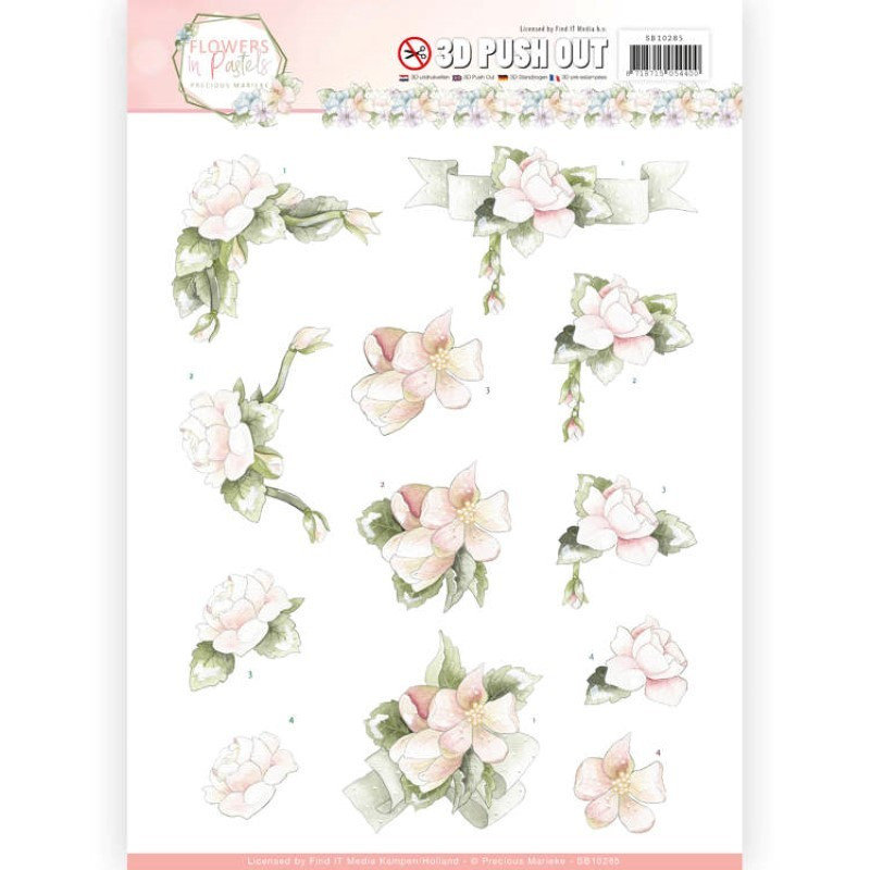 Carte 3D prédéc. - Precious Marieke - Flowers in pastels - Fleurs roses