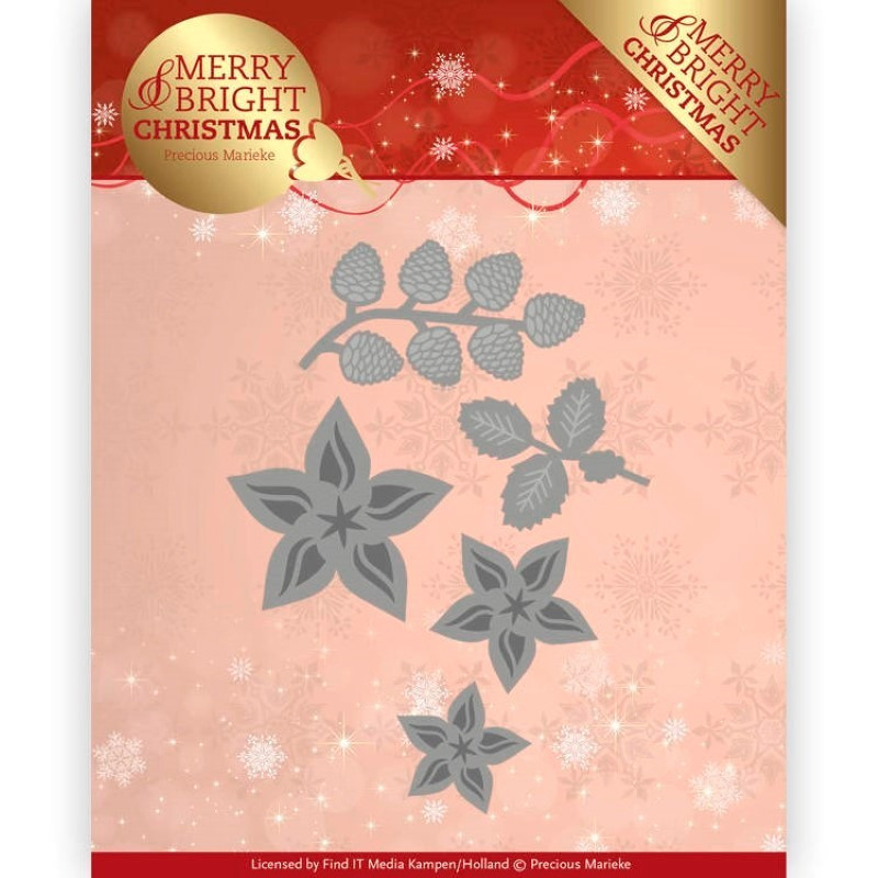 Die - Precious Marieke - Merry and Bright Christmas - Fleurs de Noël 7.3 x 6.2 cm