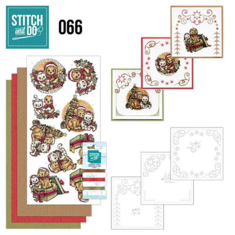 Stitch and do 66 - kit Carte 3D broderie - Chats et chiens de Noël