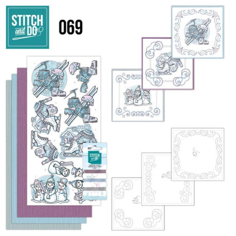 Stitch and do 69 - kit Carte 3D broderie - Bonhommes de neige et skis