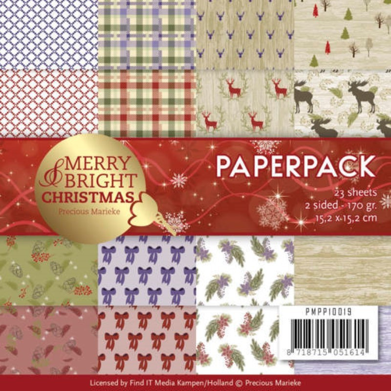 Paperpack 170g Merry and Bright Christmas Precious Marieke 15,2 x 15,2cm