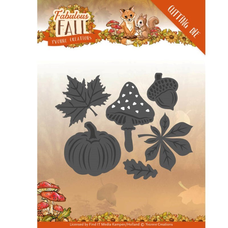 Dies - Yvonne Creations - Fabulous Fall - Citrouille, champignons et feuilles Dies - Yvonne Creations - Fabulous Fall - Citrouille, champignons et feuilles