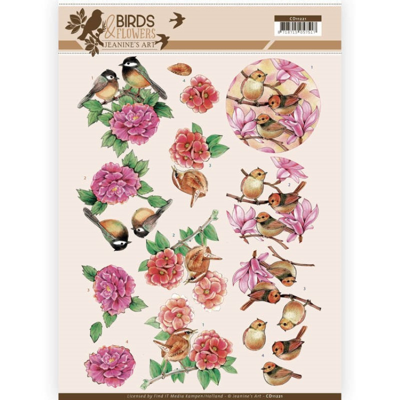 Carte 3D à découper -  Jeanine's Art - Birds and Flowers - Oiseaux Roses