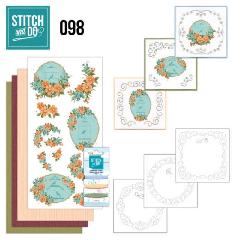 Stitch And Do 98 Kit Carte 3d Broderie Cages à Oiseaux Fleuries