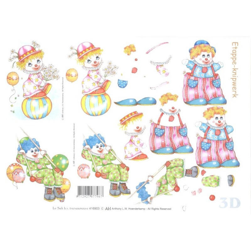 Carte 3D à découper -  petits clowns - 416903