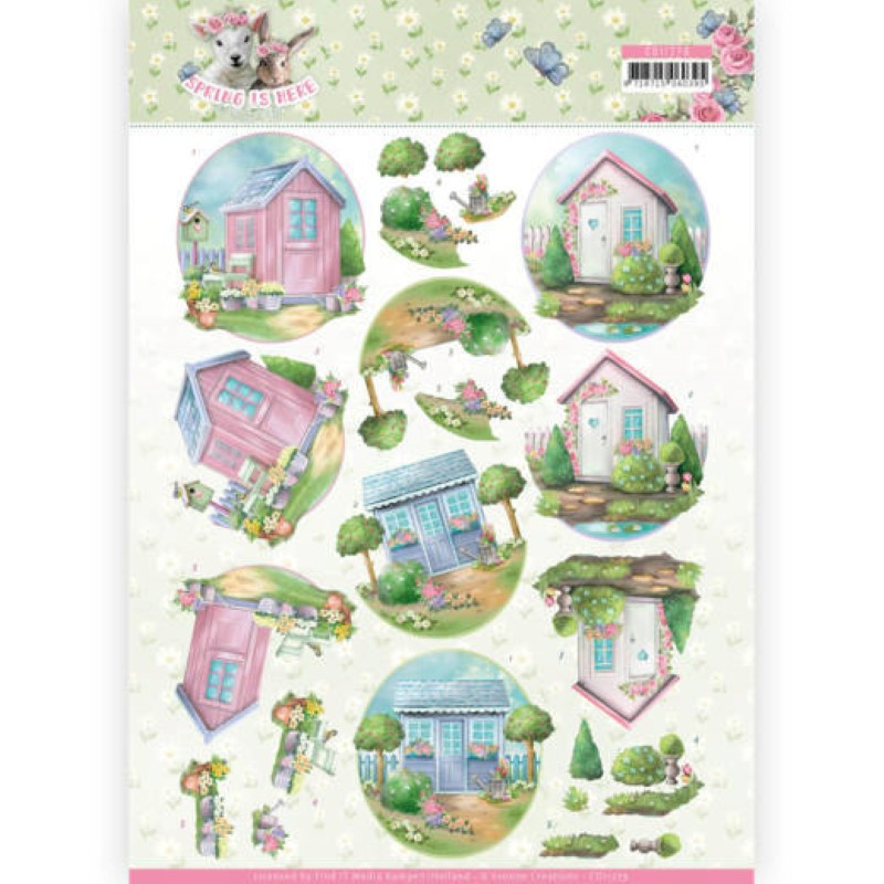 Carte 3D à découper -  Spring is here - Cabanes de jardin - Amy Design