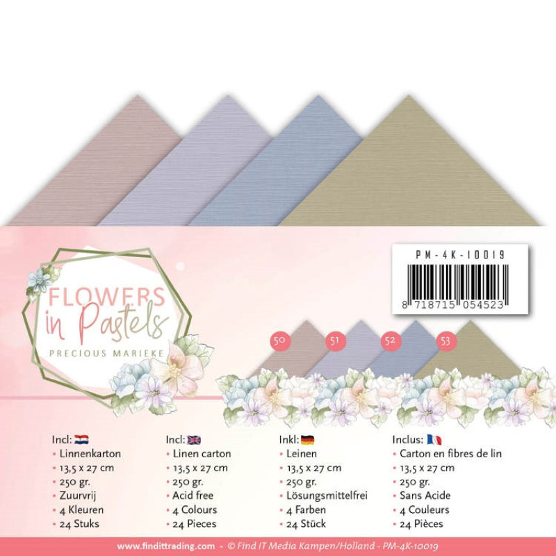 Set 24 cartes Flowers in pastels 13.5x27cm