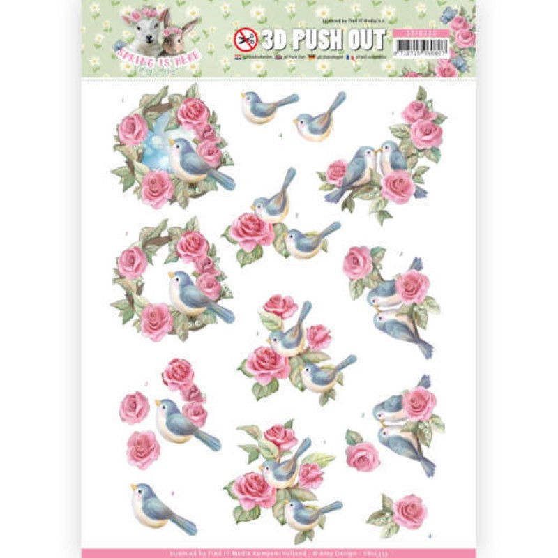 Carte 3D prédéc. - Amy design - Spring is here - oiseaux et roses - SB10333