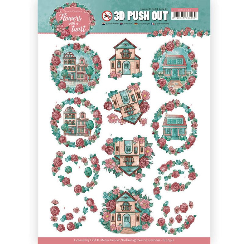 Carte 3D prédéc. -Yvonne créations - Flowers with a twist - Maisons fleuries - SB10342 Carte 3D prédéc. -Yvonne créations - Flowers with a twist - Maisons fleuries - SB10342