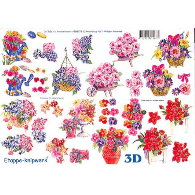 Carte 3D à découper - Fleur panier et brouette - 4169174
