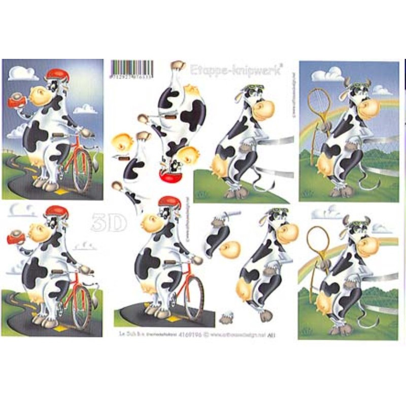 Carte 3D à découper - Vache vélo et tennis  - 4169196