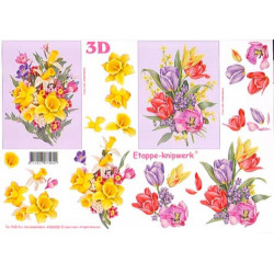 Carte 3D à découper - Bouquets fond blanc et mauve - 4169228