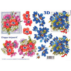 Carte 3D à découper - Bouquets bleu et rouge - 4169275