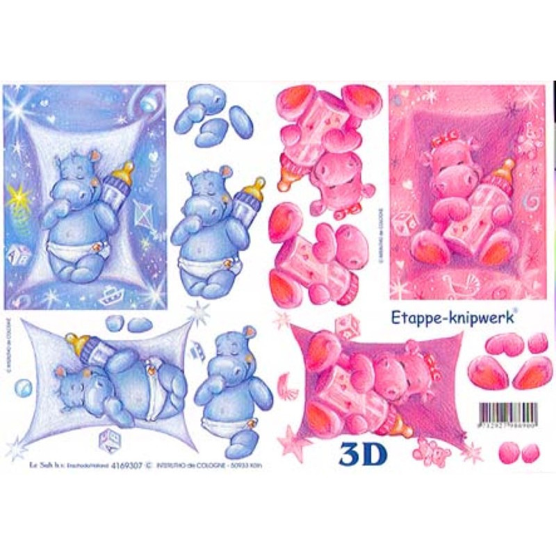 Carte 3D à découper - Bébés hippopotames - 4169307