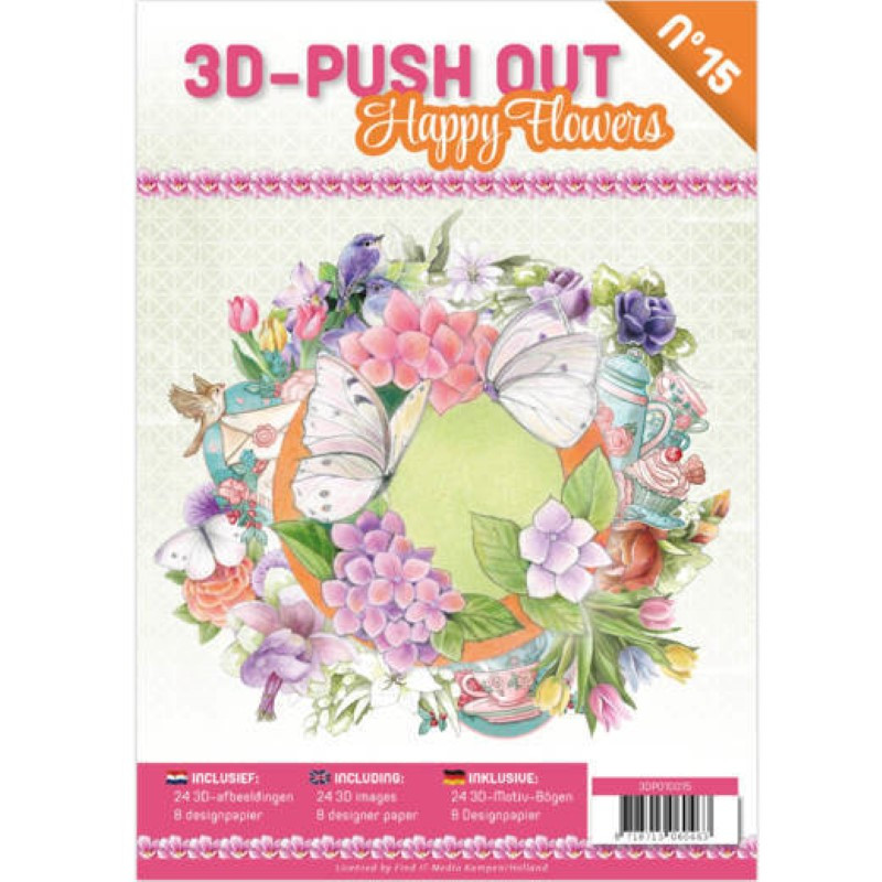 Carte 3D livre A4 prédécoupé N°15 - Fleurs et papillons 24 images + papiers