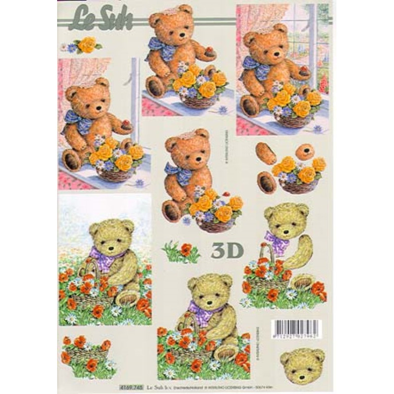Carte 3D à découper -  oursons et fleurs - 4169745