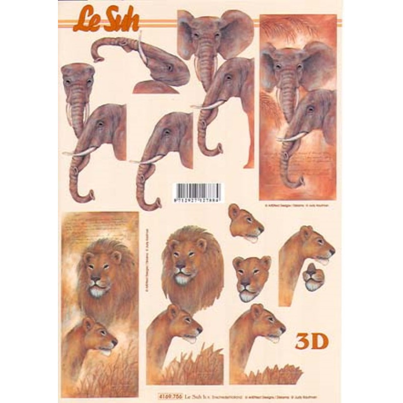 Carte 3D à découper - Lion et éléphant - 4169756