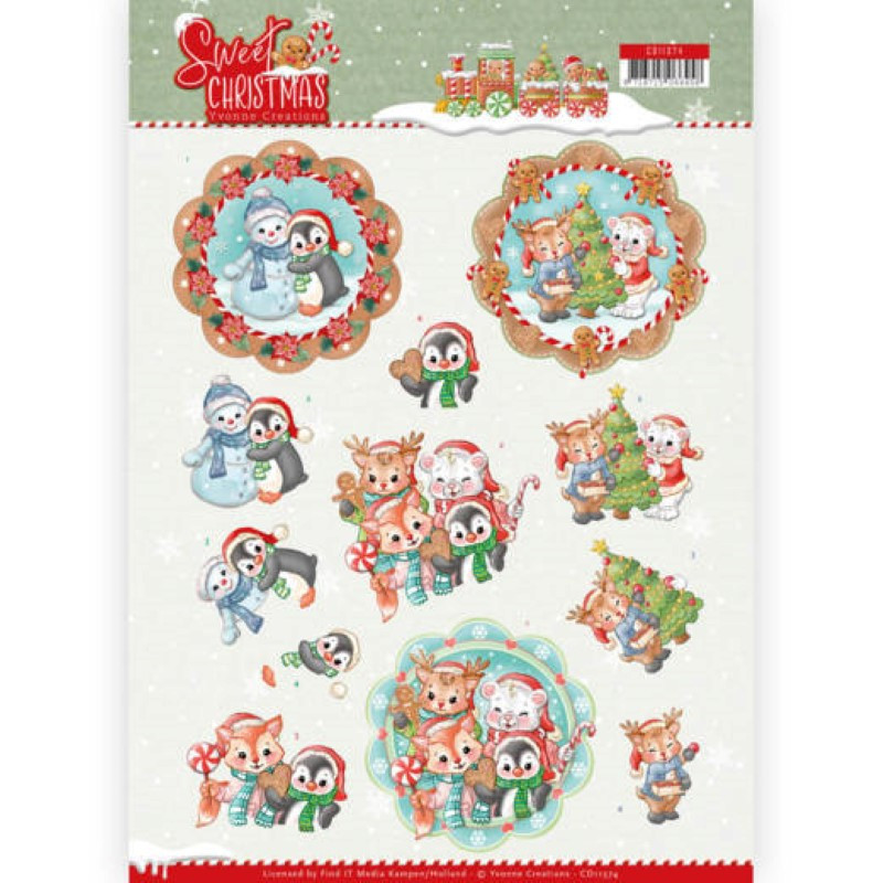 Carte 3D à découper - CD11374 - Lovely Christmas - Petits animaux de Noël