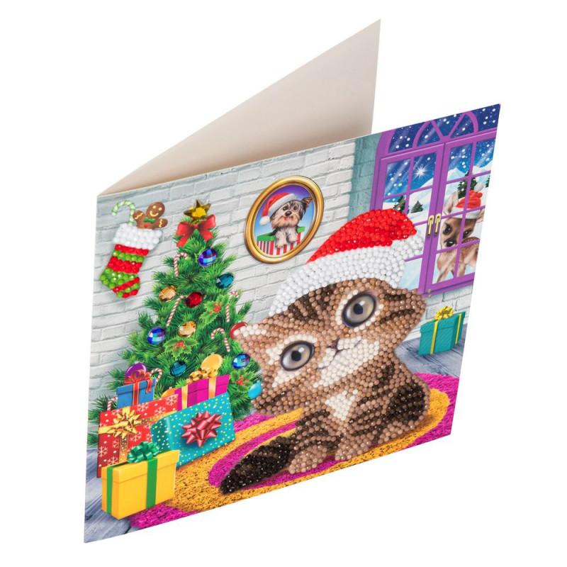 Crystal Art Kit Carte broderie diamant 18x18cm Chaton Noël Crystal Art Kit Carte broderie diamant 18x18cm Chaton Noël