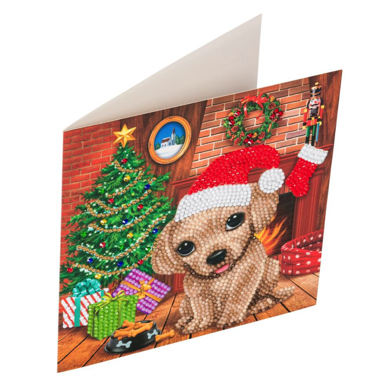 Crystal Art Kit Carte broderie diamant 18x18cm Chiot Noël Crystal Art Kit Carte broderie diamant 18x18cm Chiot Noël
