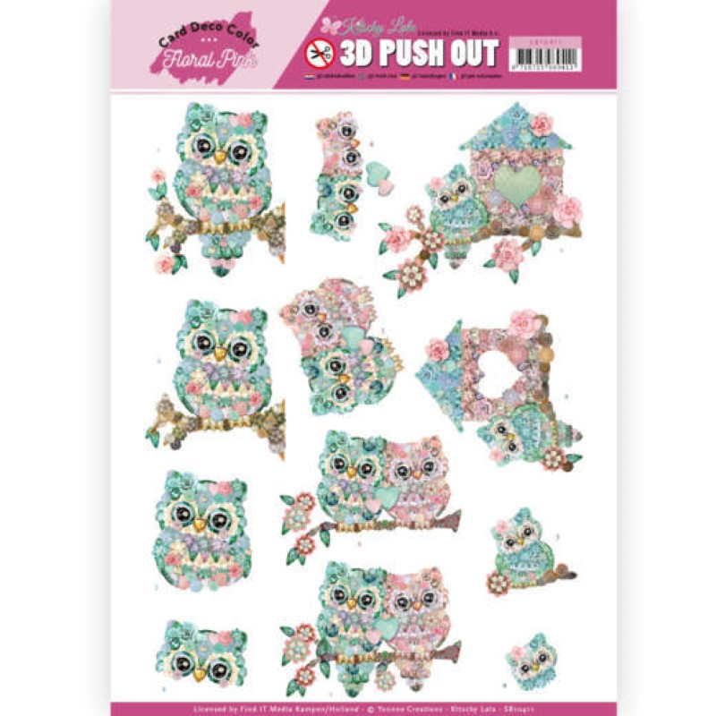 Carte 3D prédéc. - SB10411 - Kitschy Lala - Chouettes colorées