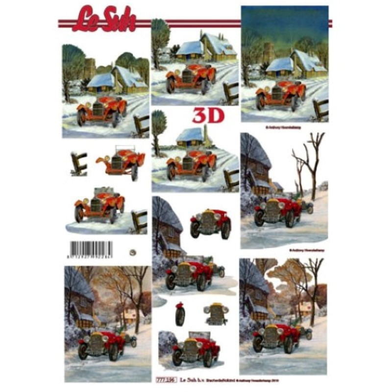 Carte 3D à découper - Voiture ancienne/neige - 777196 Carte 3D à découper - Voiture ancienne/neige - 777196