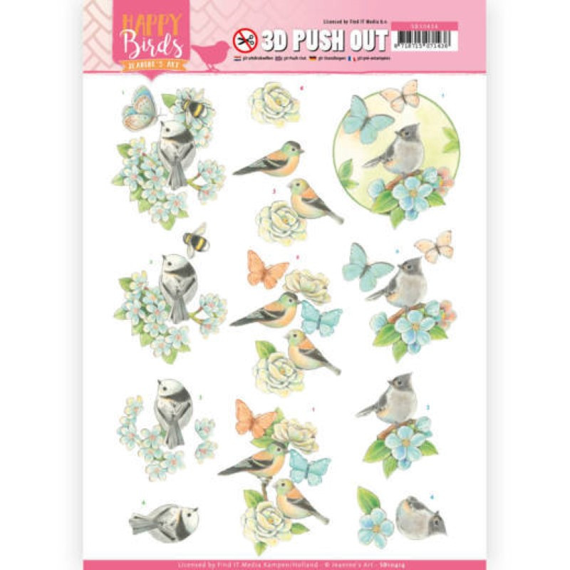 Carte 3D prédéc. - SB10414 -  Happy birds - Oiseaux et papillons