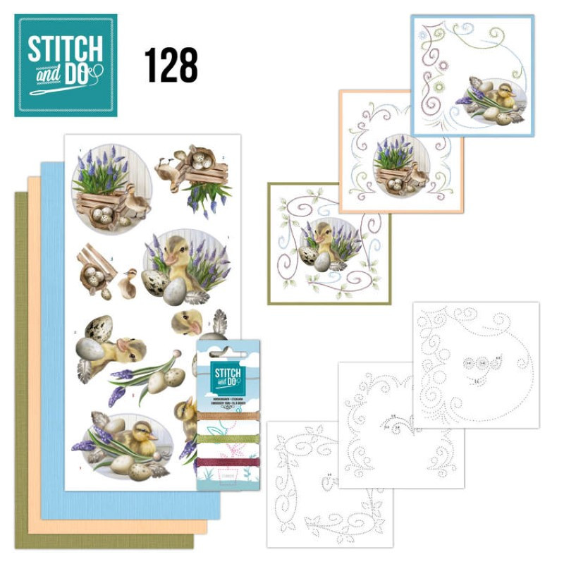 Stitch and do 128 - kit Carte 3D broderie - Canetons et œufs de Pâques