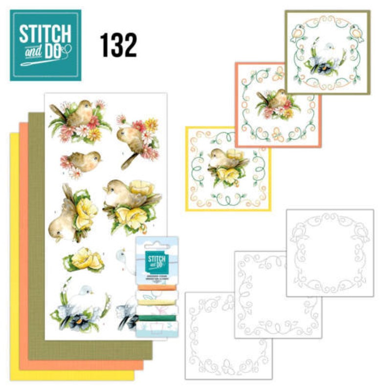 Stitch and do 132 - kit Carte 3D broderie - Oiseaux et fleurs