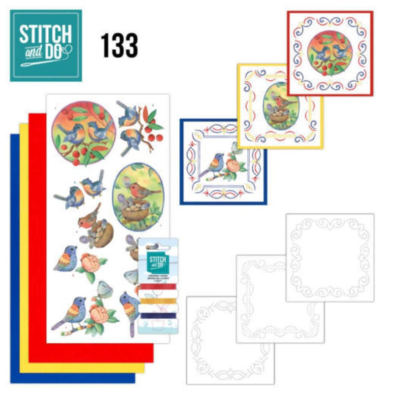 Stitch and do 133 - kit Carte 3D broderie - Oiseaux bleus