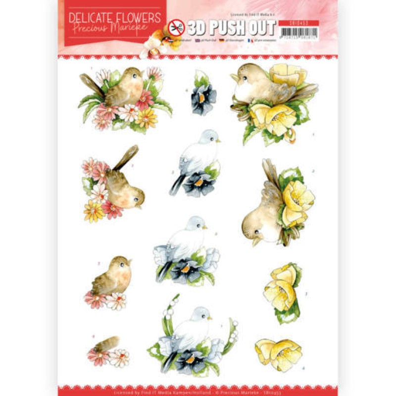Carte 3D prédéc. - SB10453 - Delicate flowers - Fleurs et oiseaux