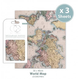 Papier patch 3 feuilles 35x40 cm carte du monde