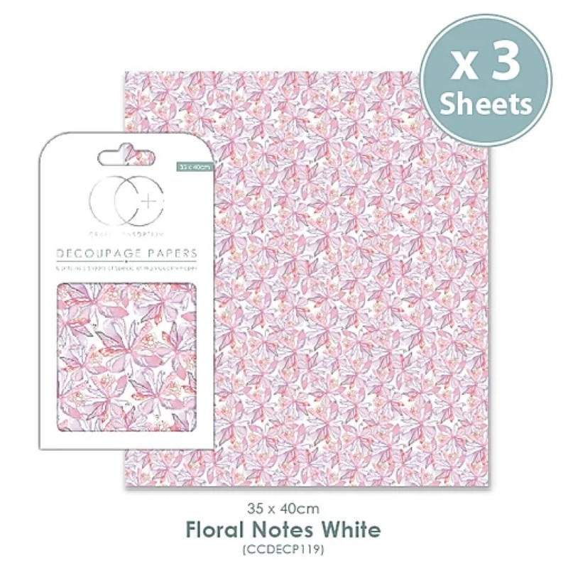 Papier patch 3 feuilles 35x40 cm notes florales roses