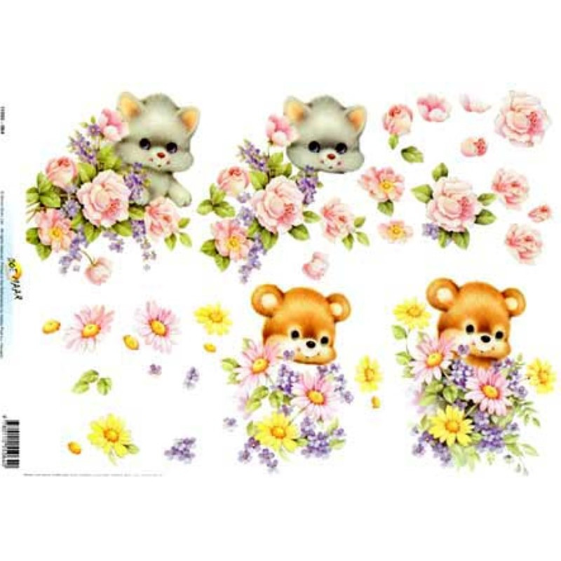 Carte 3D à découper - 11055064 - Animaux/bouquets de fleurs
