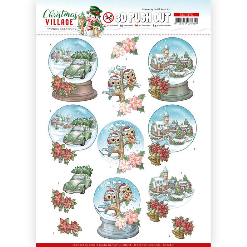 Carte 3D prédéc. - SB10476 - Christmas Village - Globes de Noël