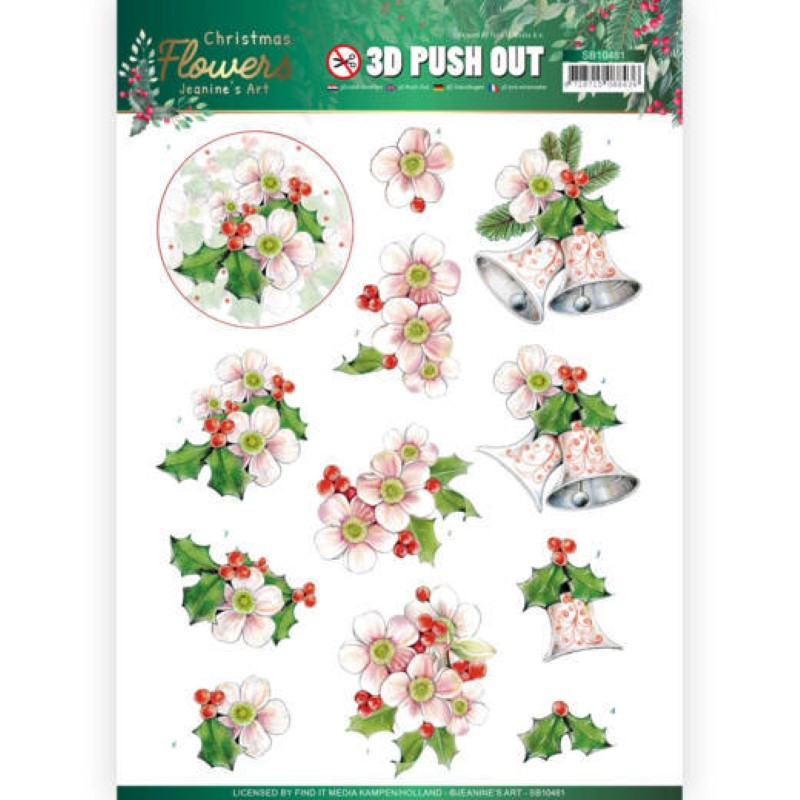 Carte 3D prédéc. - SB10481 - Christmas Flowers - Fleurs de Noël roses
