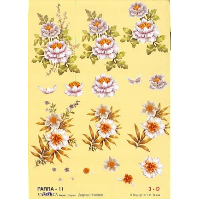 Carte 3D à découper - PARRA  -  Fleur blanches fond jaune