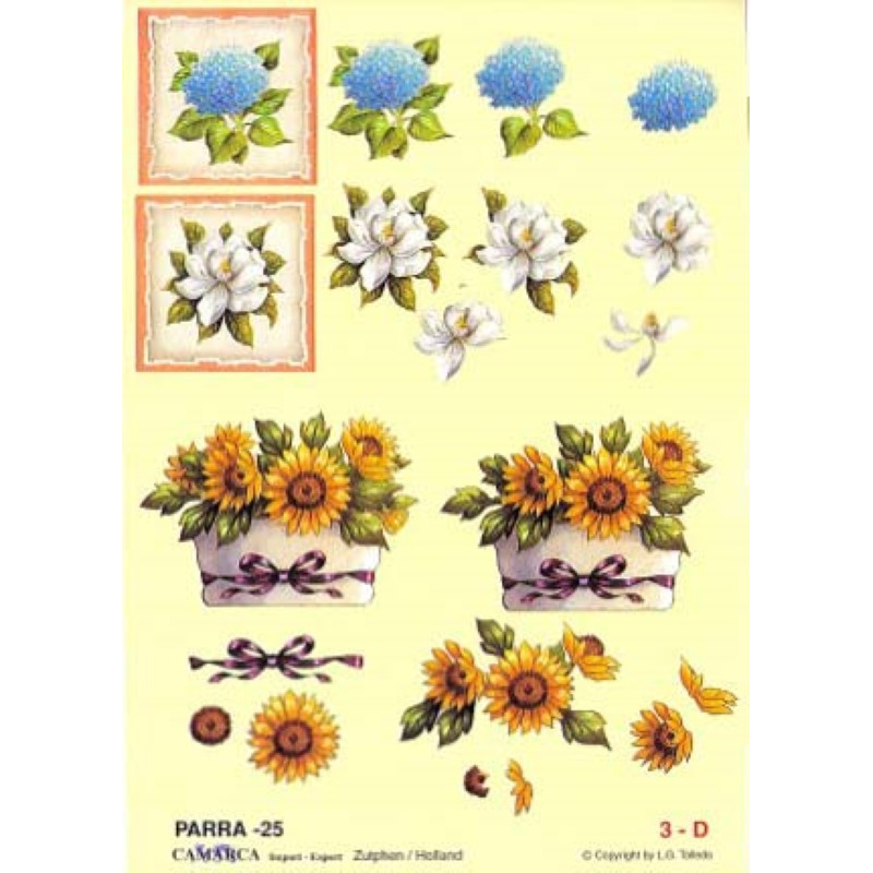 Carte 3D à découper - PARRA 25 - Pot tournesol/Fleur bleues
