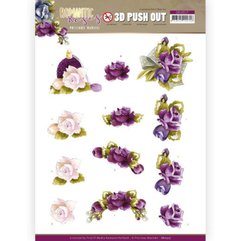 Carte 3D prédéc. - SB10517 - Romantic roses - Fleurs mauves